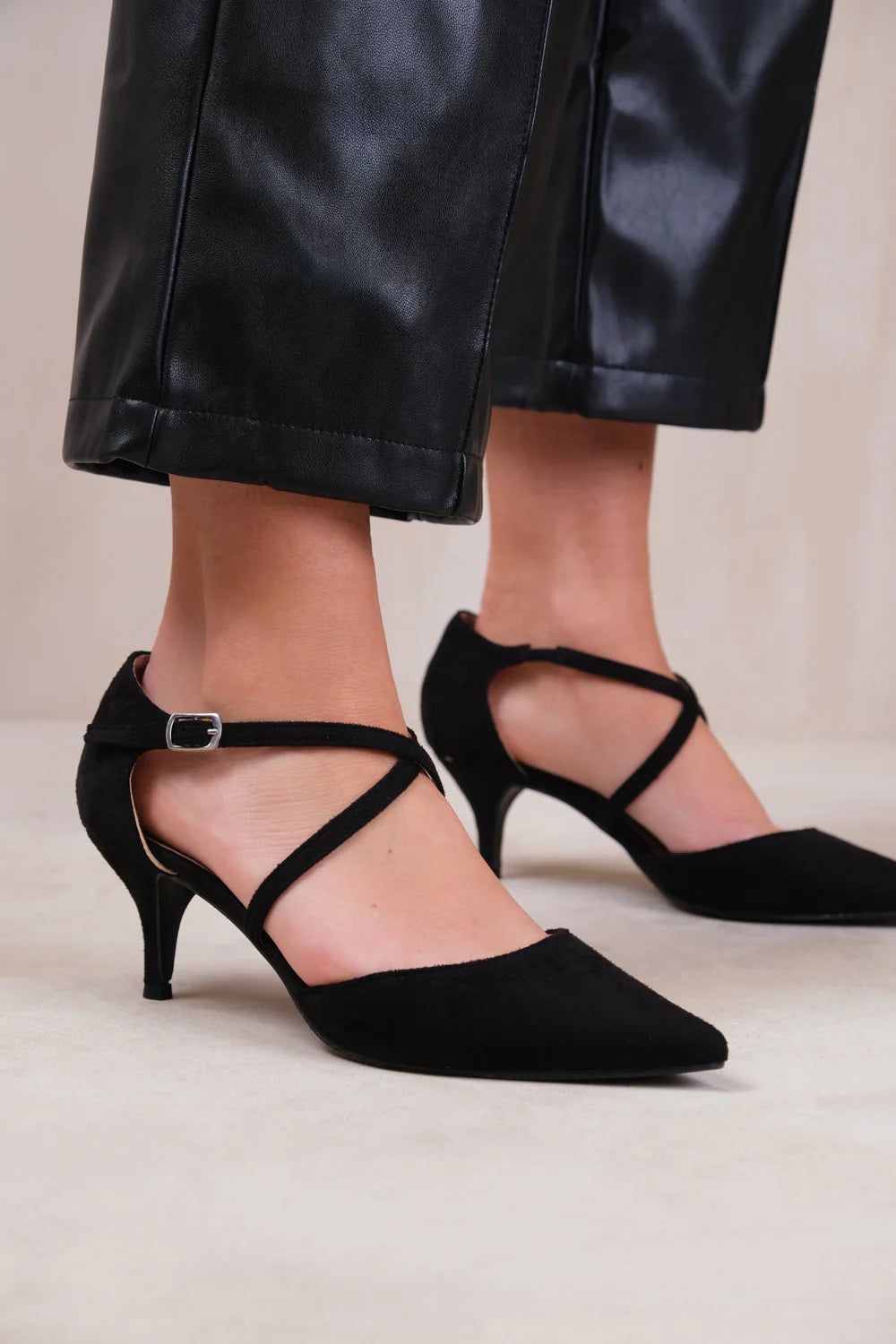 'Kennedi' Wide Fit Low Kitten Heel With Crossover Strap