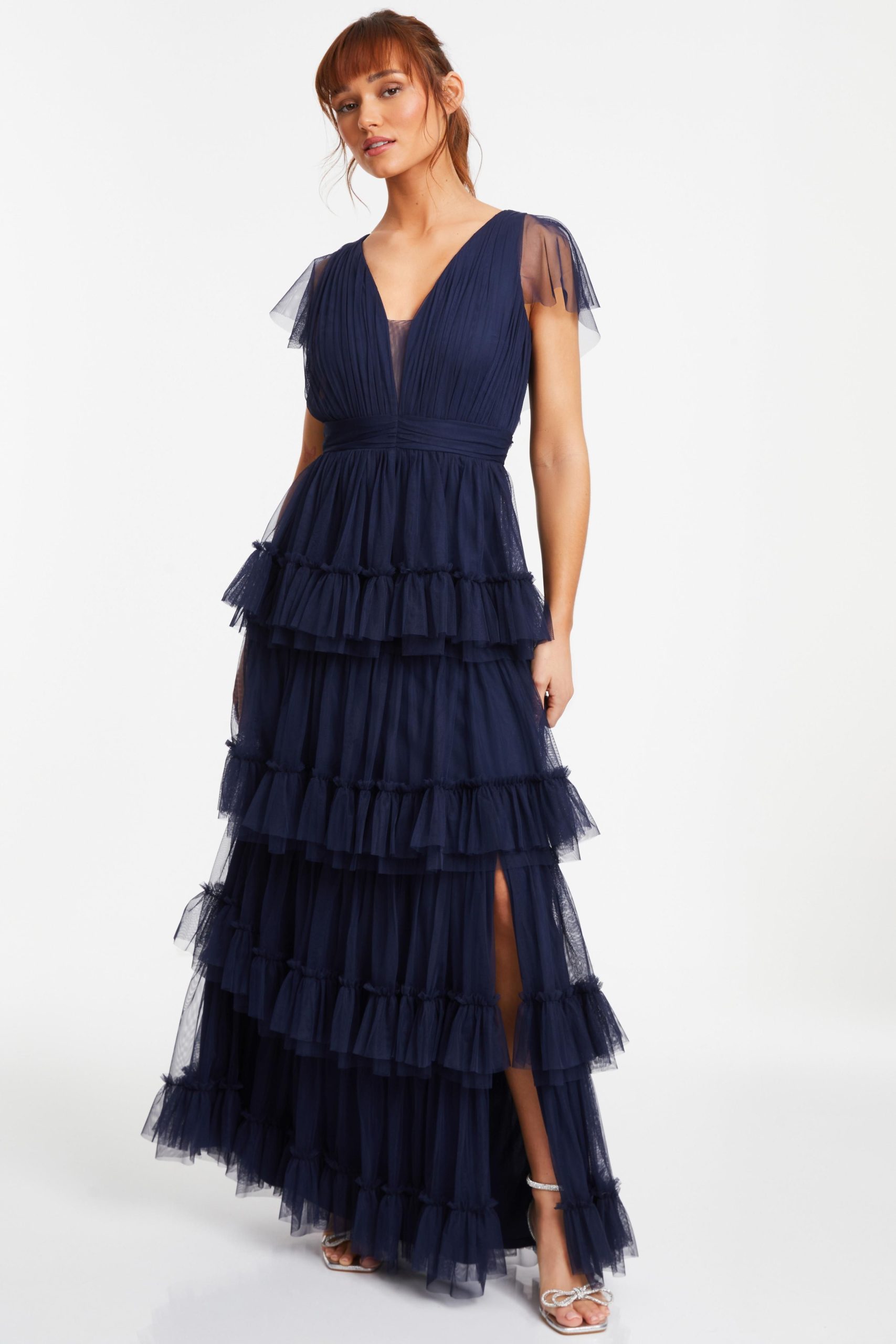 Blue Tulle Tiered Maxi Dress