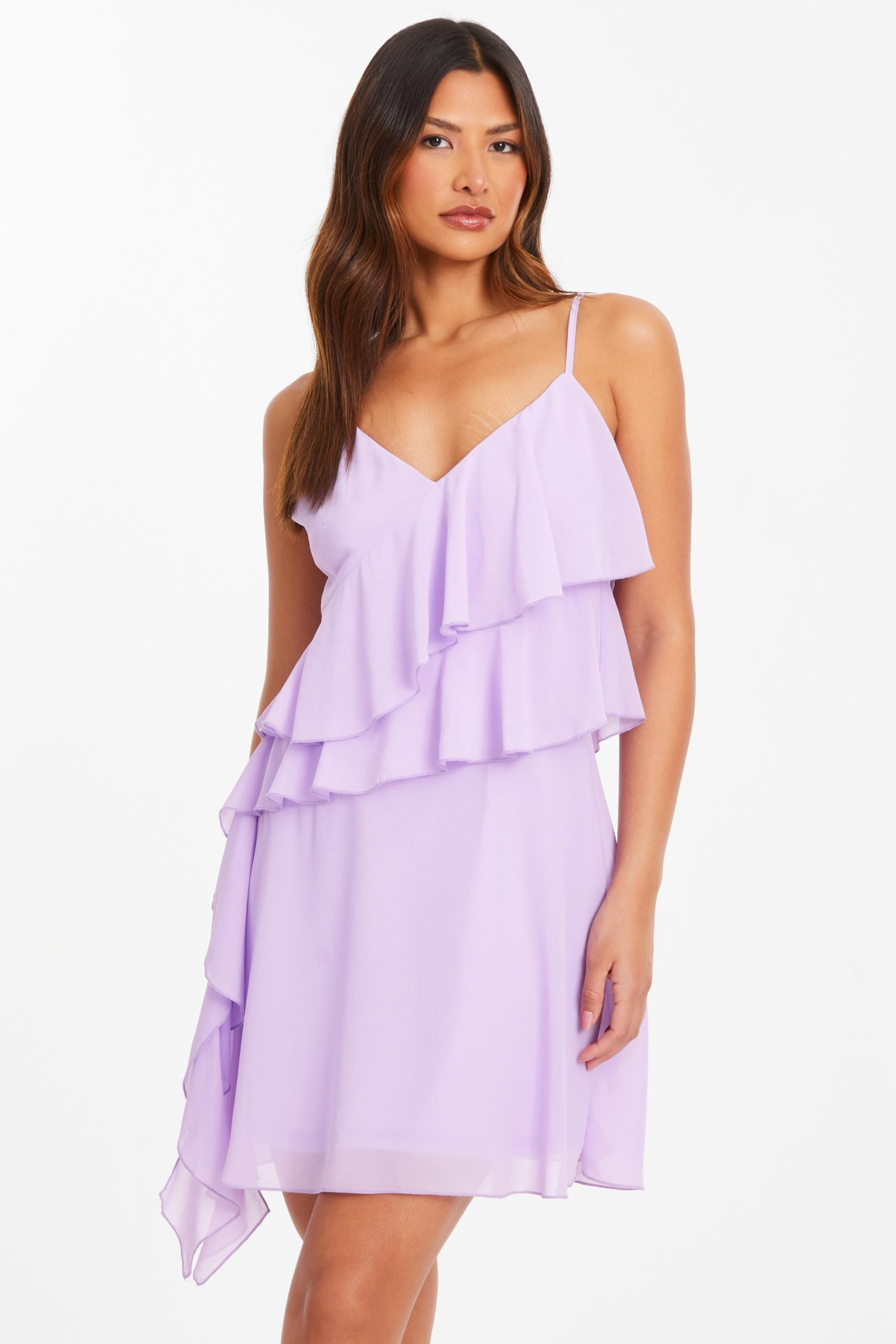 Purple Chiffon Frill Mini Skater Dress