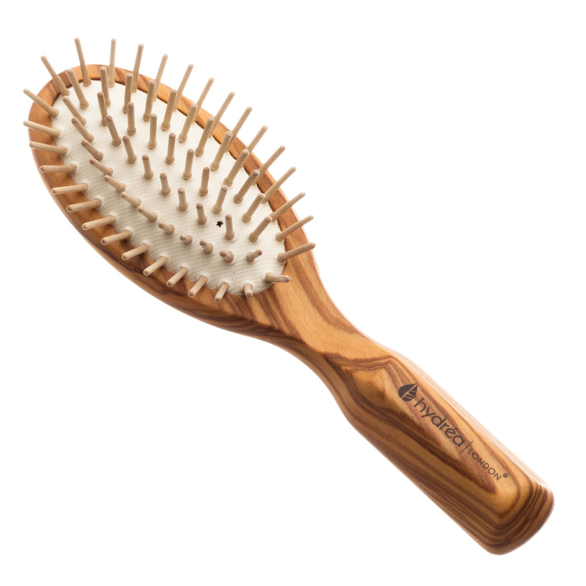 Luxe Olive Wood Travel Hair Brush with Anti-static Olive Wood Pins and Rubber Cushion for Smooth Detangle
