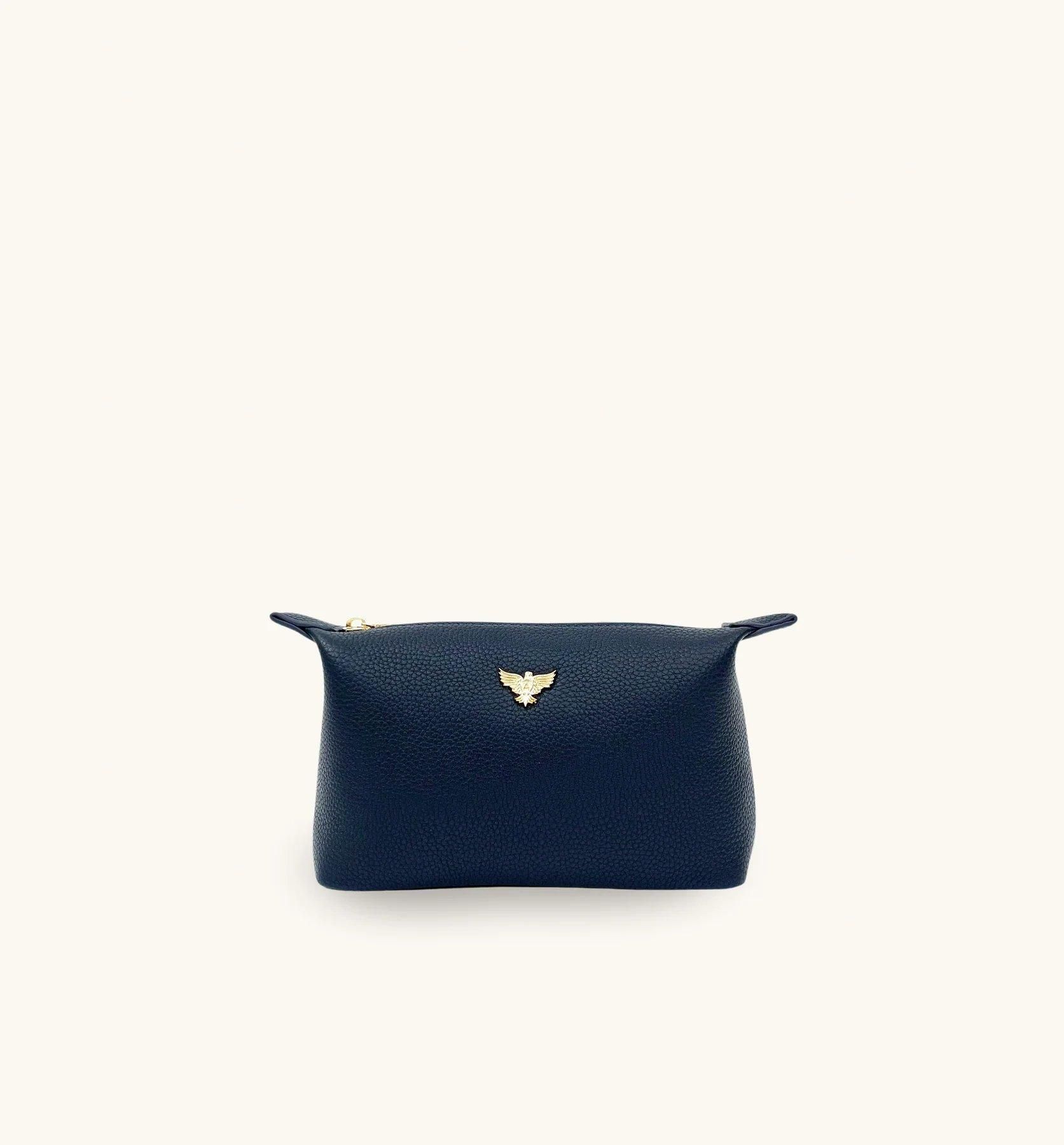 Small Leather Navy Makeup Bag
