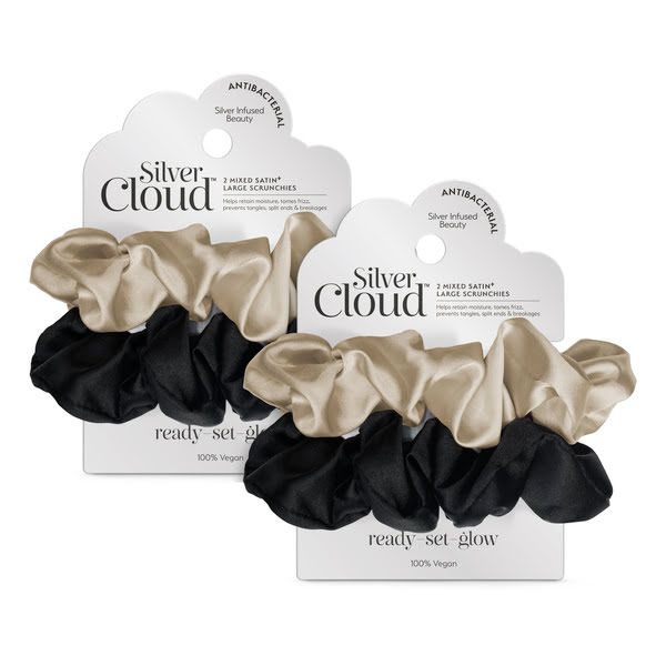 Silver Cloud Silver Ion Infused Satin Large Scrunchies Double Pack