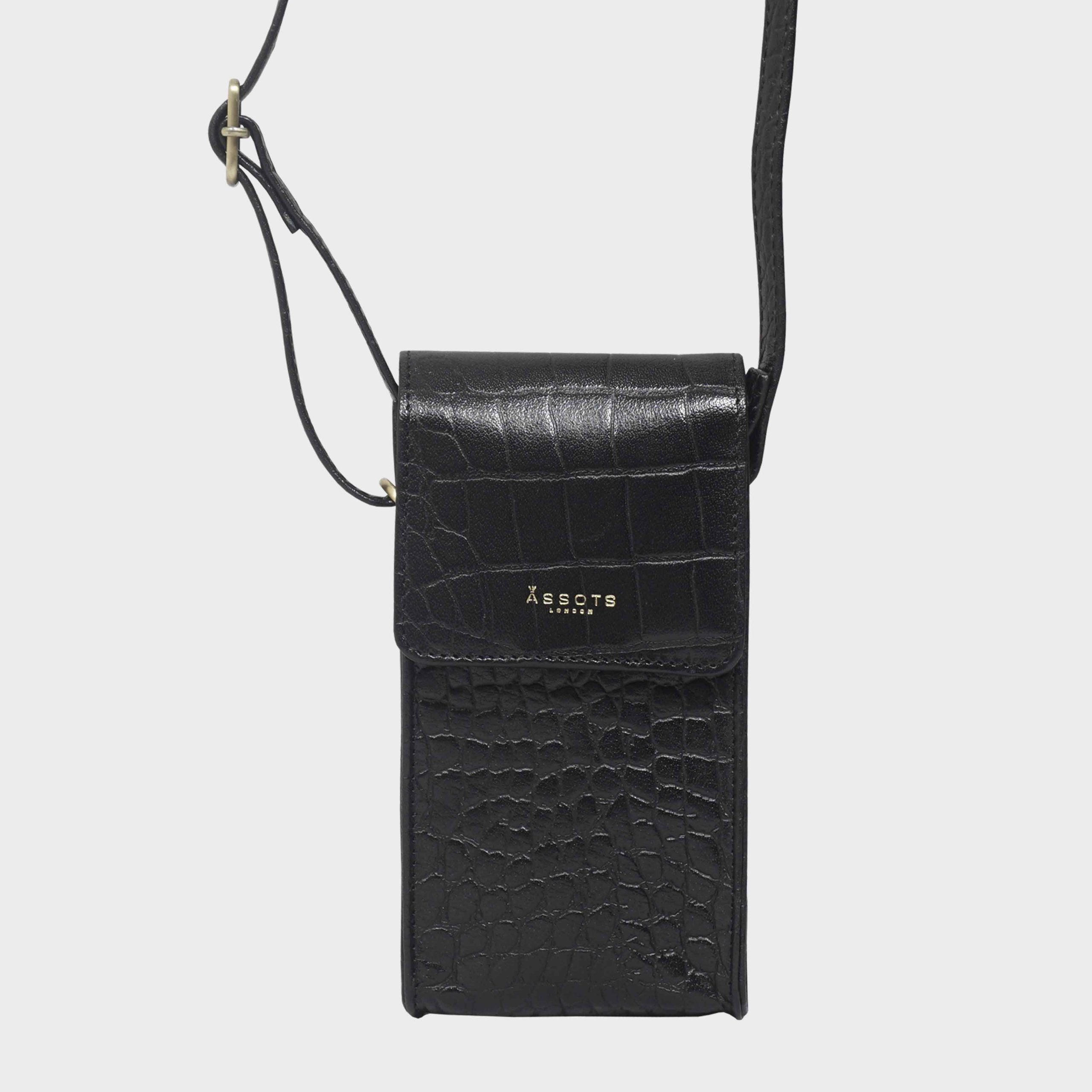 'TRACY' Croc Textured Real Leather Crossbody Phone Bag