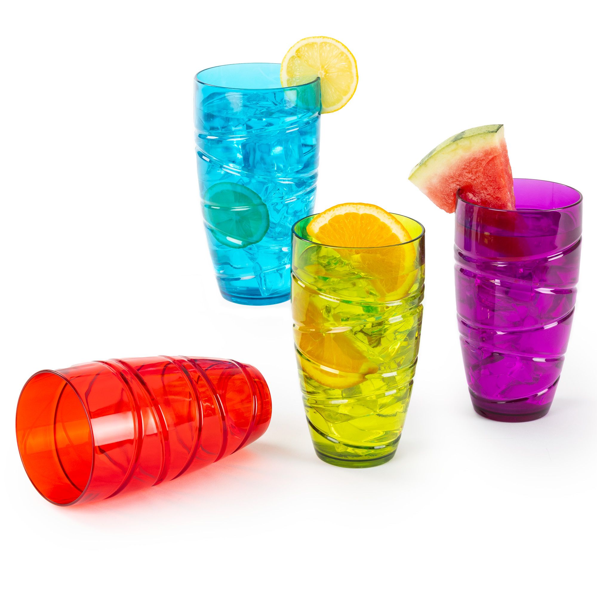 Multicoloured Plastic Tumblers with Swirl Design, Set of 4