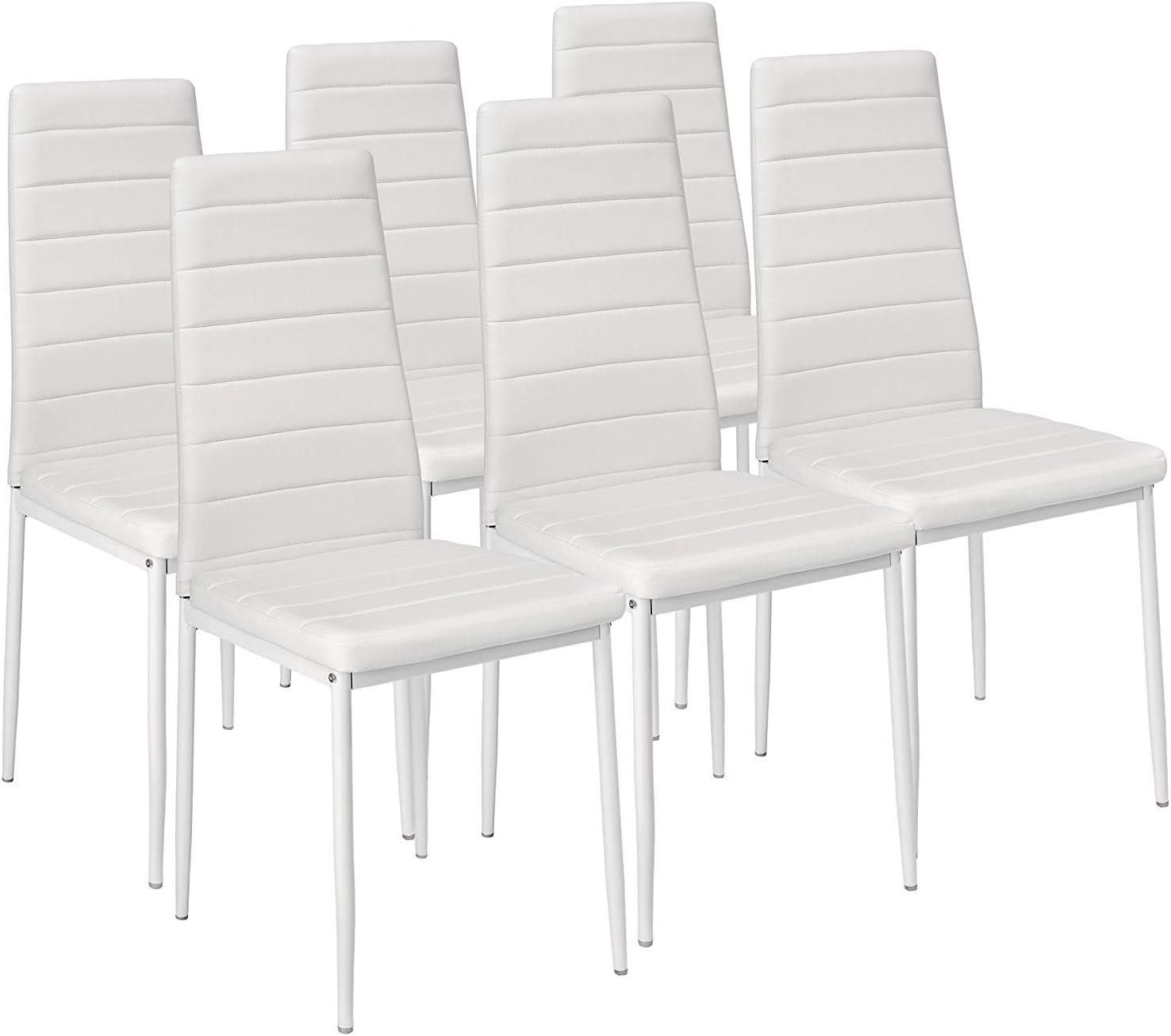 Dining Chairs Set of 6 White Leather Kitchen Chairs