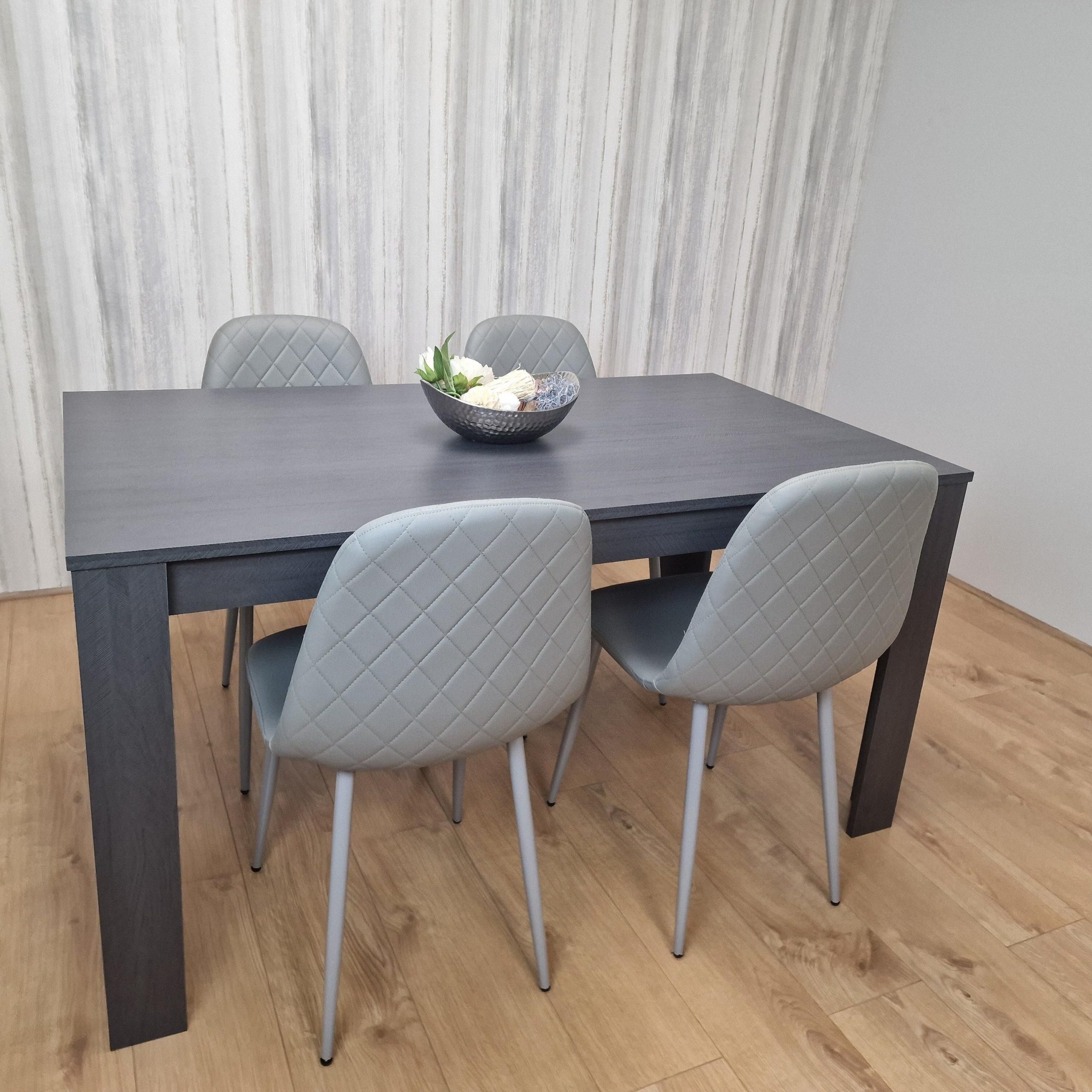 Dark Grey Dining Table With 4 Grey Padded Chairs Kitching Dining Set