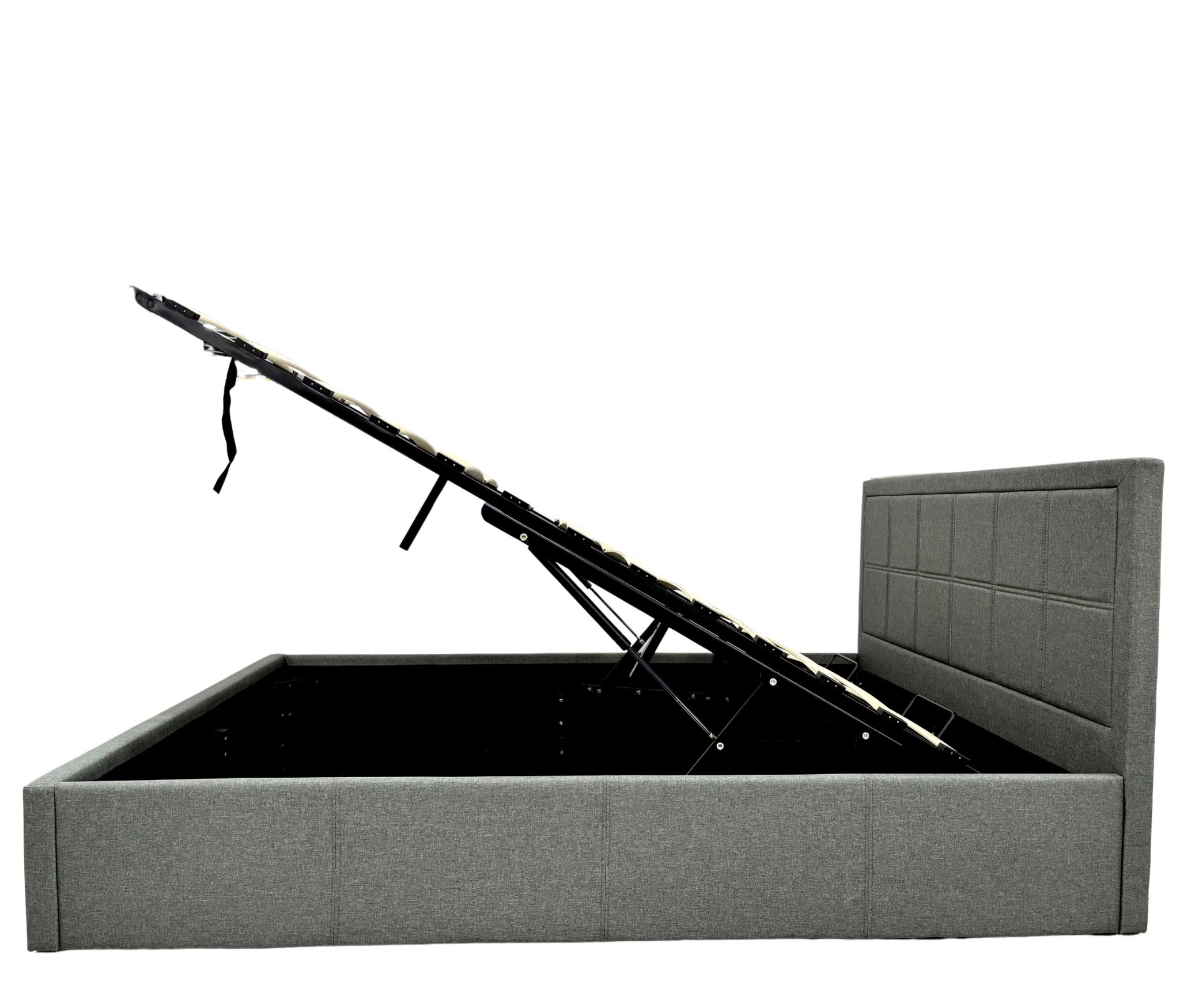 Grey Fabric Ottoman Storage Bed with Underneath Massive Store Space, Wooden Sprung Slatted Gas Liftup Solid Bedbase