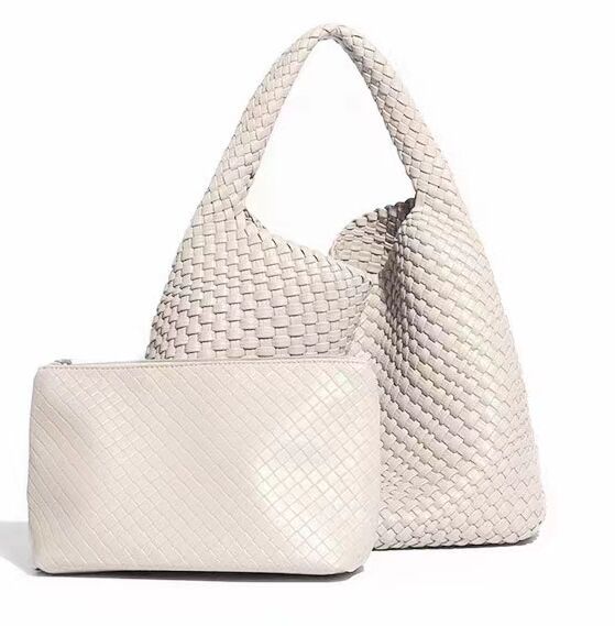 Chic Weave Tote Handbag with Matching Clutch