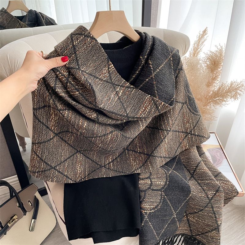 Geometric Print Scarf with Floral Accent