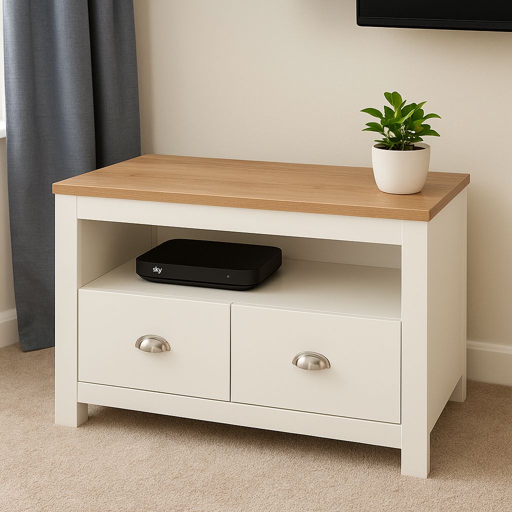 TV Stand with Storage Drawers Wooden Top Media Console White Living Room TV Cabinet