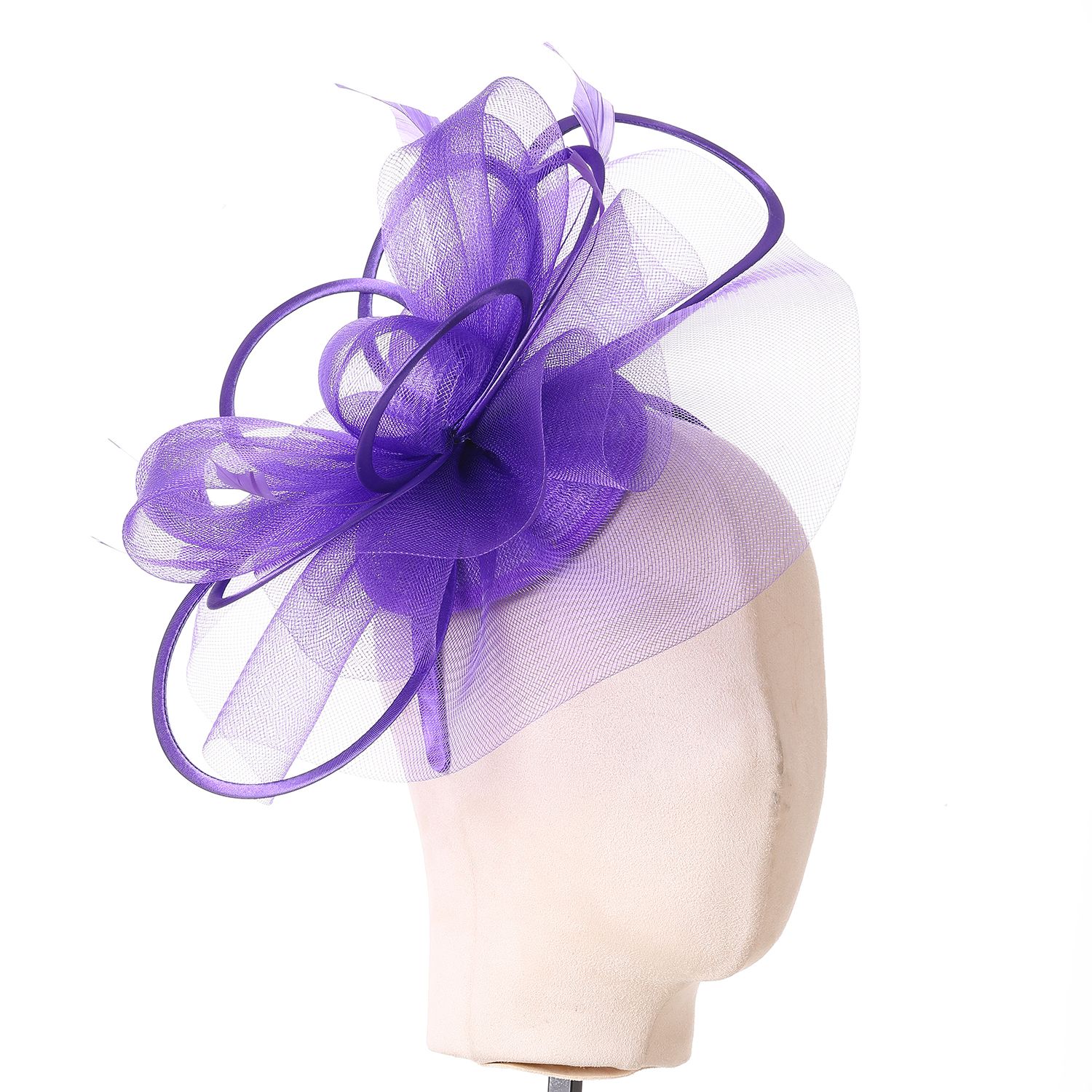 Plain Delicate Mesh Loops and Feather Accents Fascinator