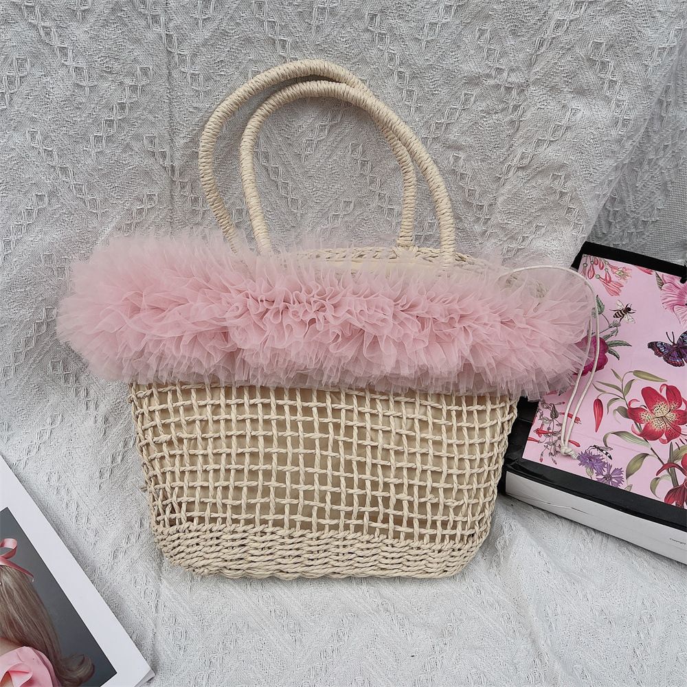 Ruffle Edge Straw Tote Bag