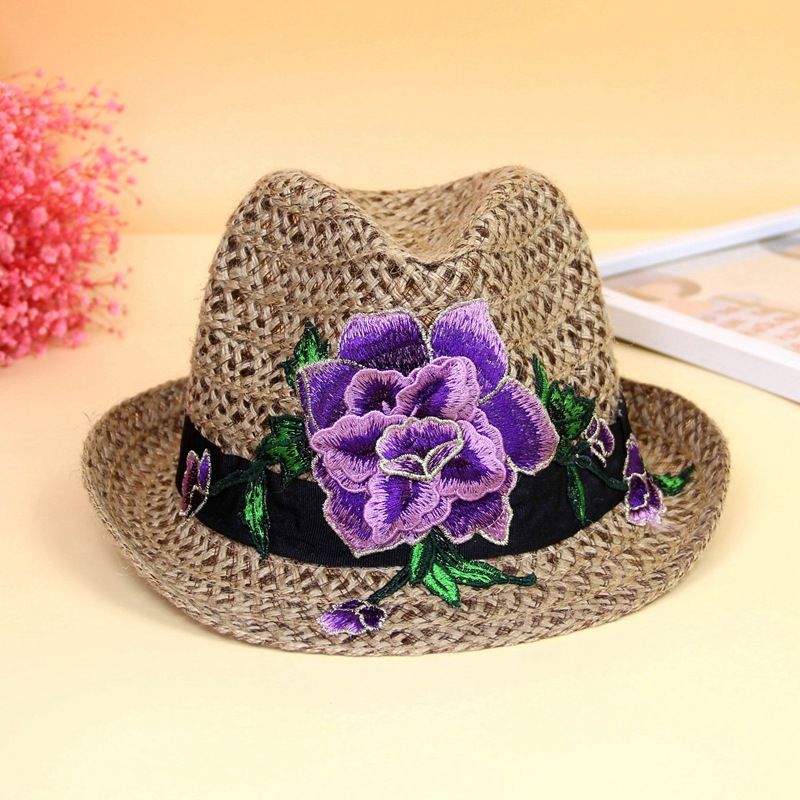 Floral Embellished Straw Summer Hat