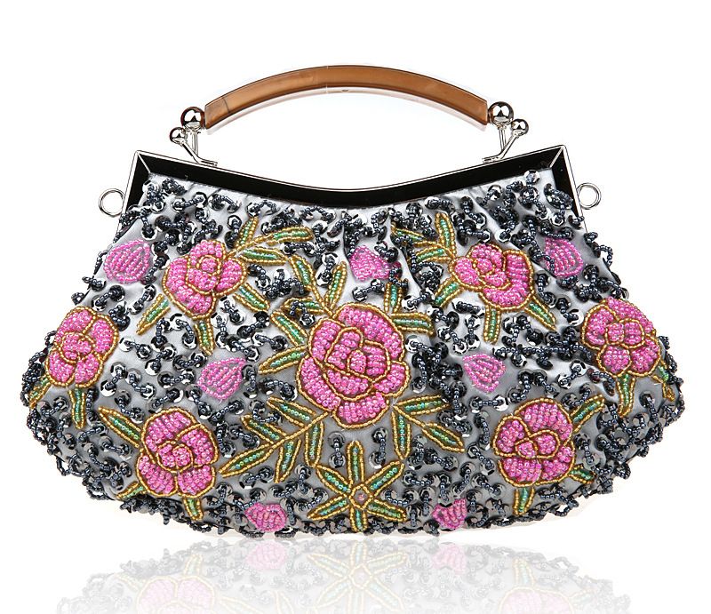 Floral Beaded Evening Clutch Bag