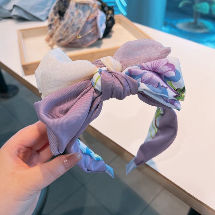 Floral Satin and Organza Bow Headband