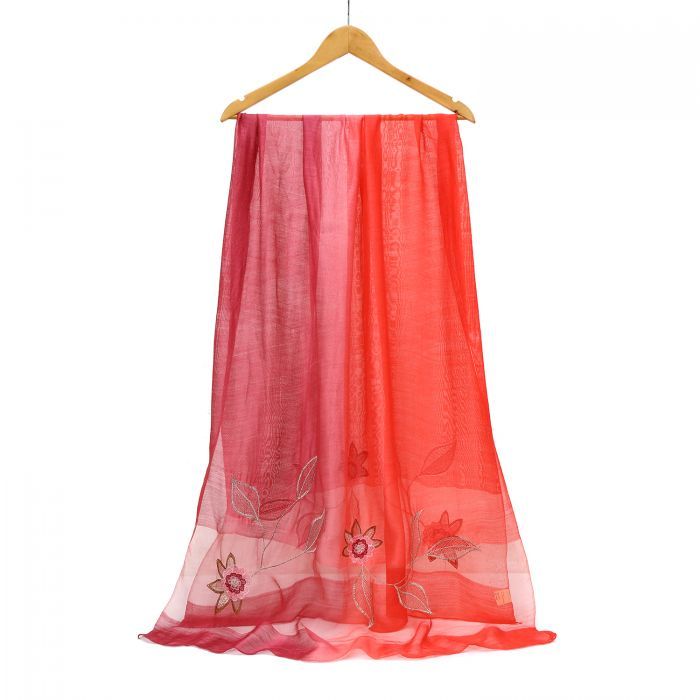 Red and Pink Ombre Floral Silk Scarf