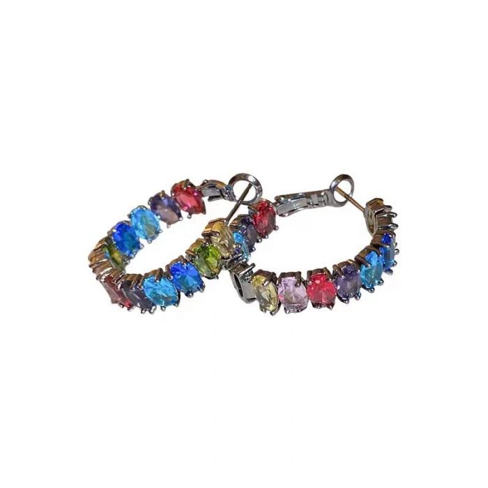 Rainbow Gemstone Hoop Earrings