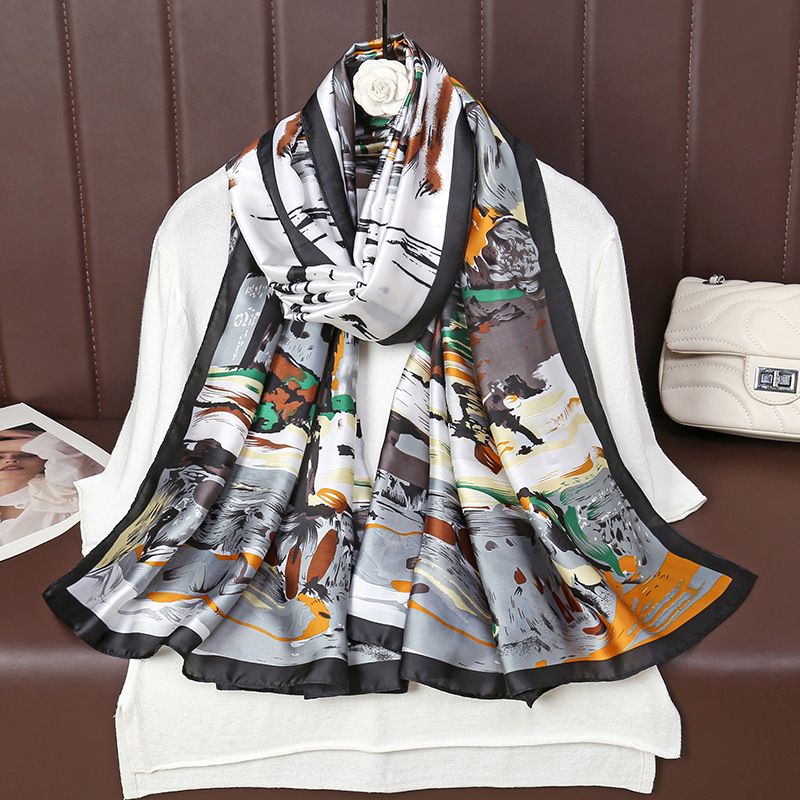 Grey Abstract Cityscape Design Satin Scarf