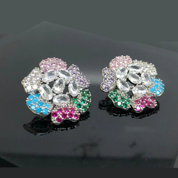 Large Rainbow Jewells Flower Earrings
