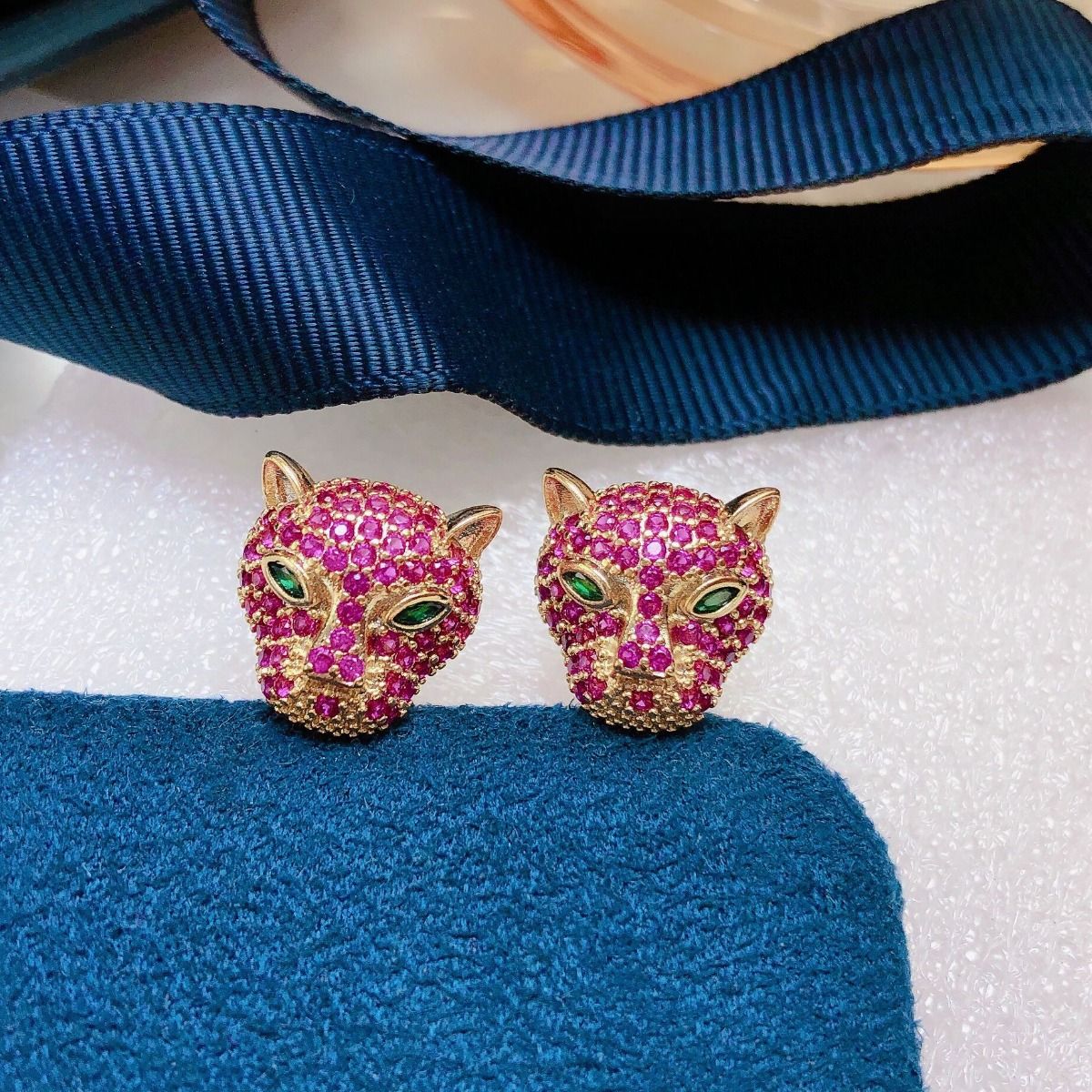 Fierce Ruby Jaguar Earrings Studs