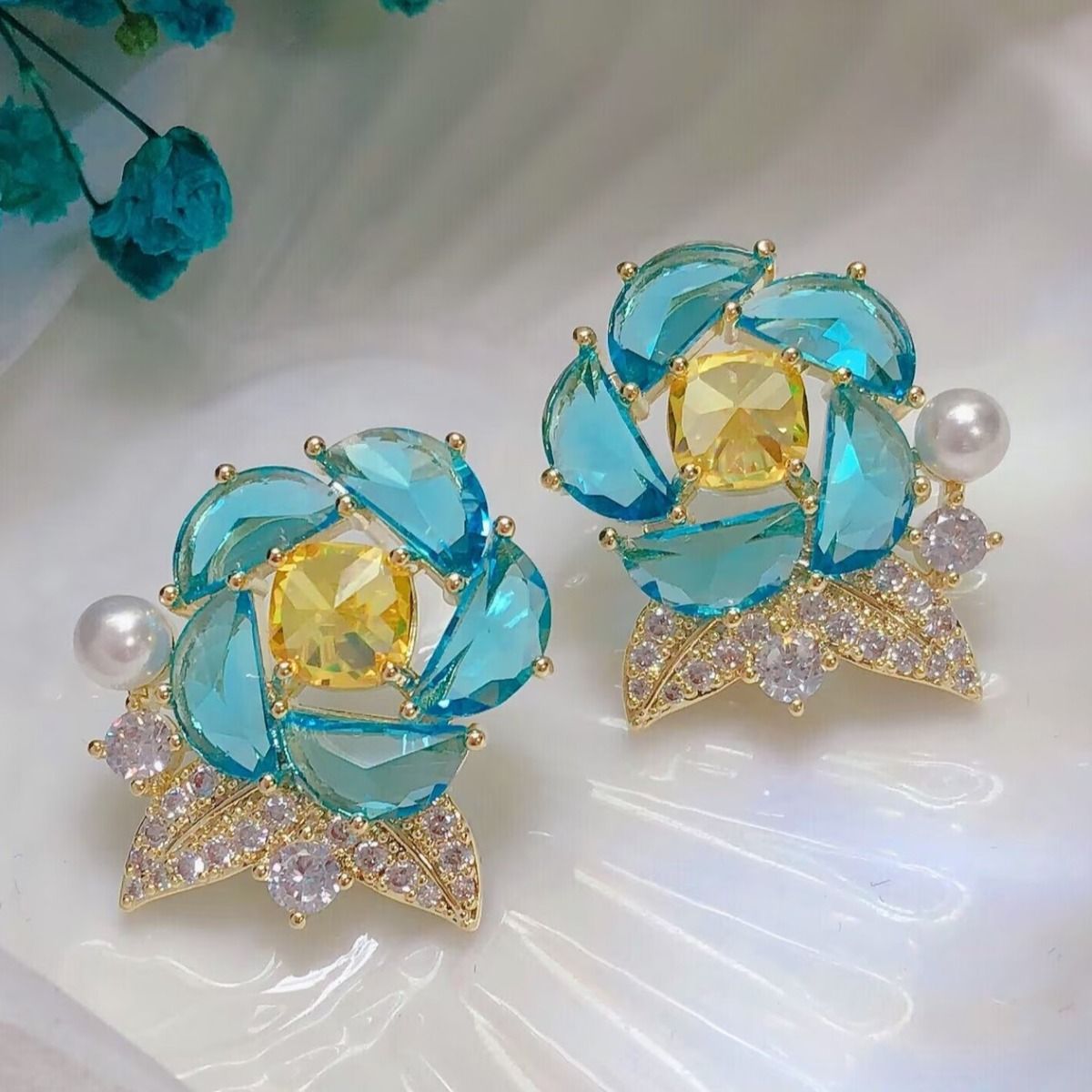 Floral Statement Earrings with Pearl