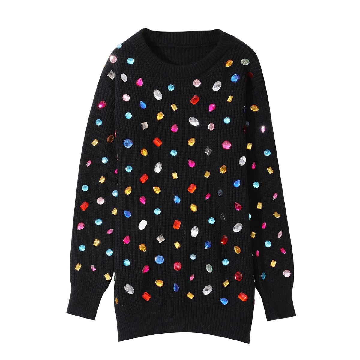 Knit Jumper with Multicolored Gem Stones
