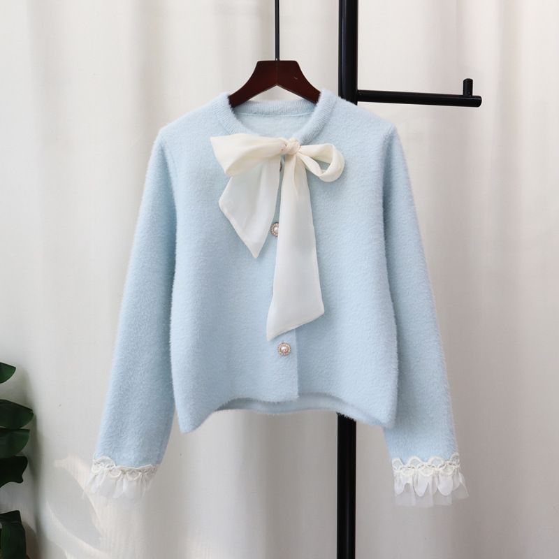 Dreamy Bow Front Soft Cardigan with Ribbed Cuffs