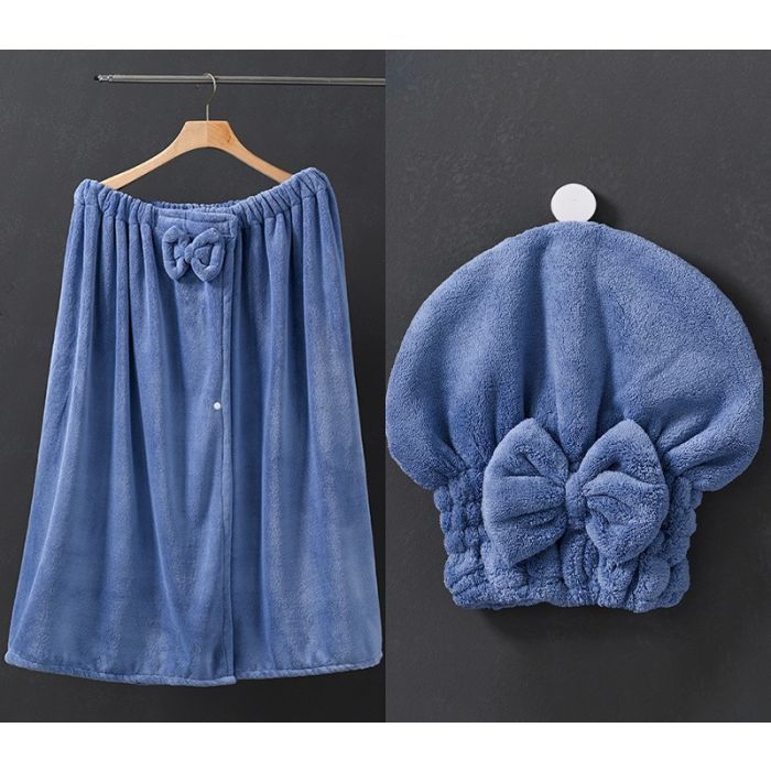 2 Piece Bath Robe Wrap and Hair Towel Set