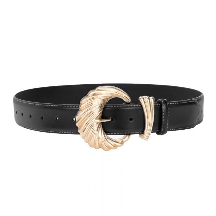 Wide Waist Belt with Swirled Gold Buckle