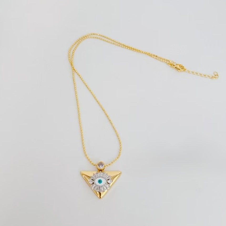 Evil Eye Triangle Pendant Necklace in Gold