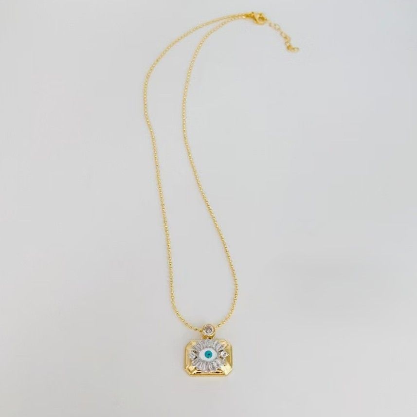 Evil Eye Square Pendant Necklace in Gold