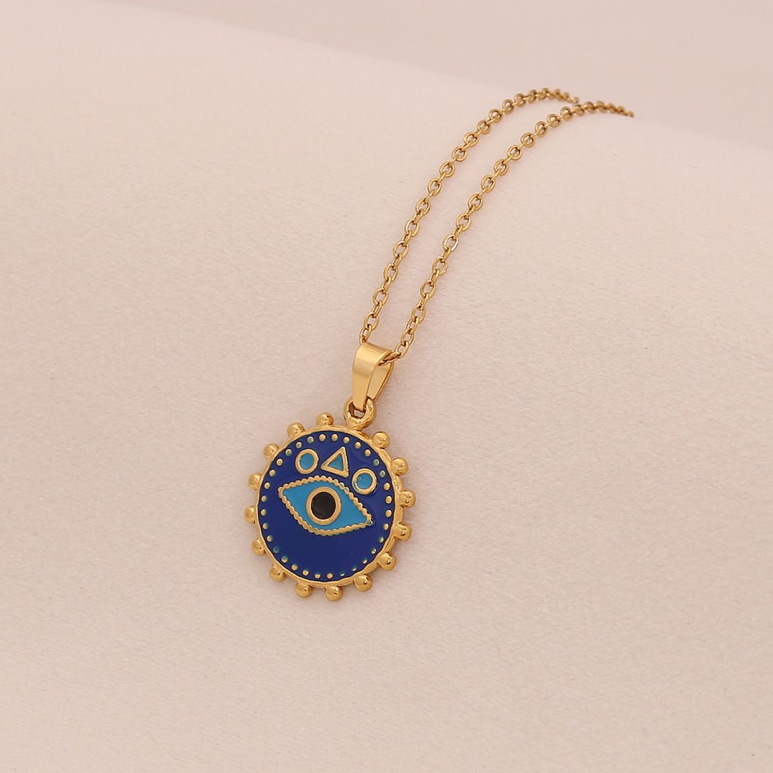 Round Evil Eye Pendant in Navy