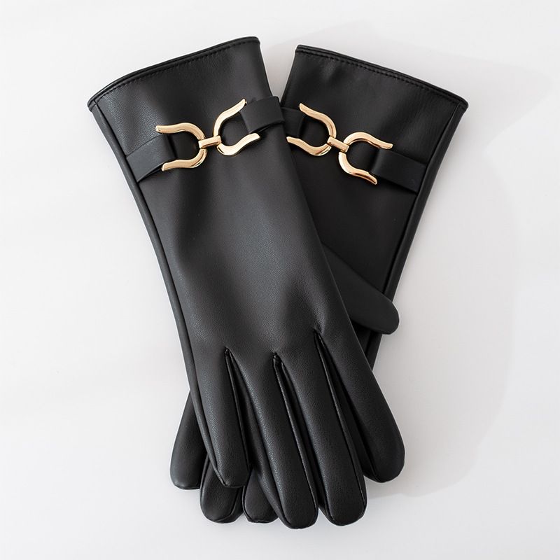 Faux Leather Gloves with Gold Buckle Detail