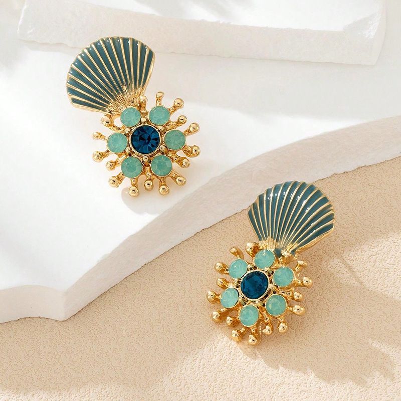 Ocean Breeze Fan and Gemstone Drop Earrings in Green