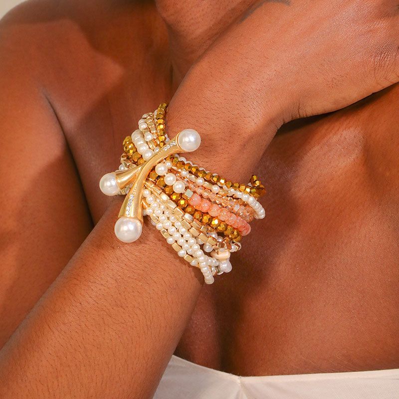 Multi Layered Pearlies & Gemstone Bracelet in Ivory
