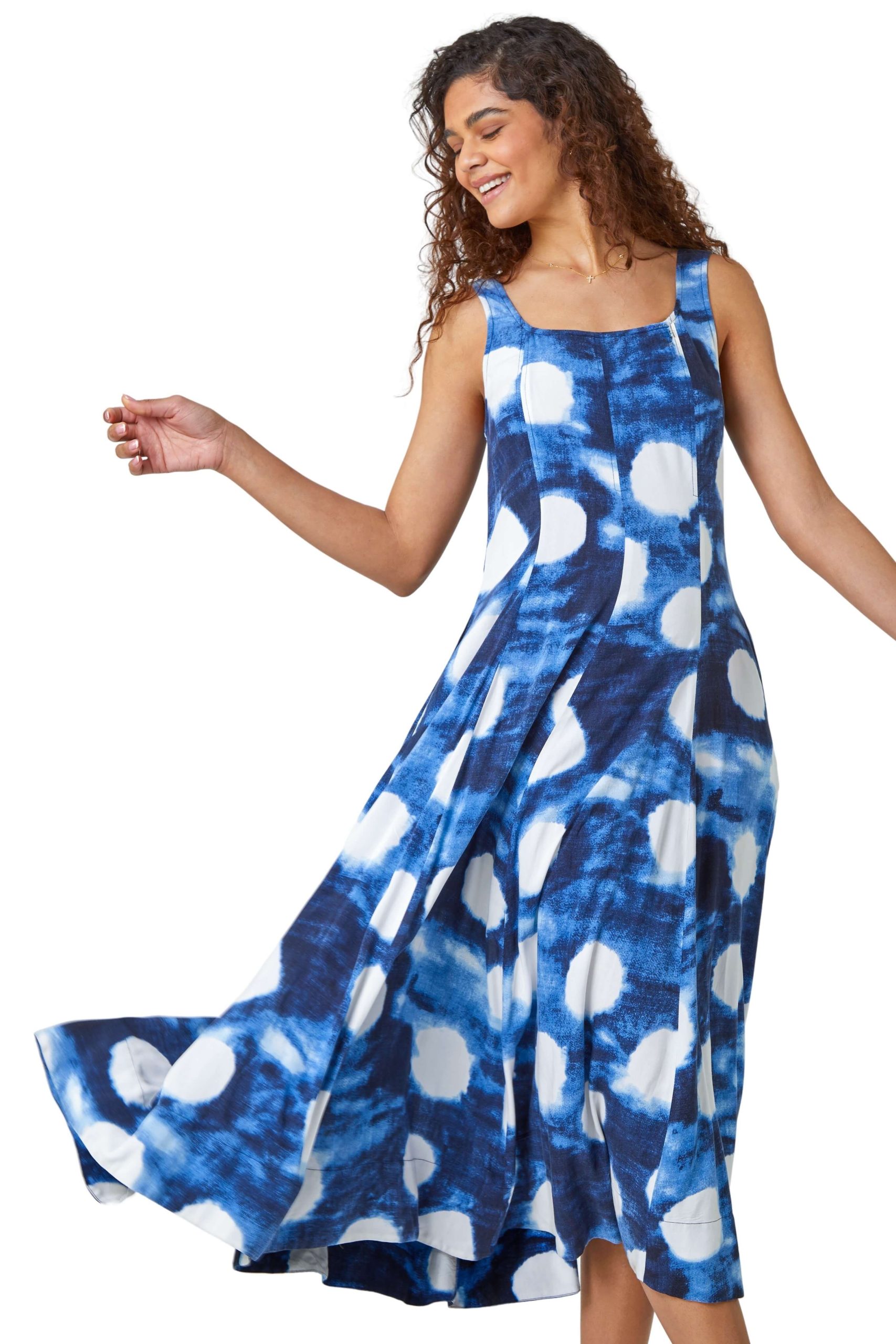 Abstract Spot Print Panelled Midi Dress