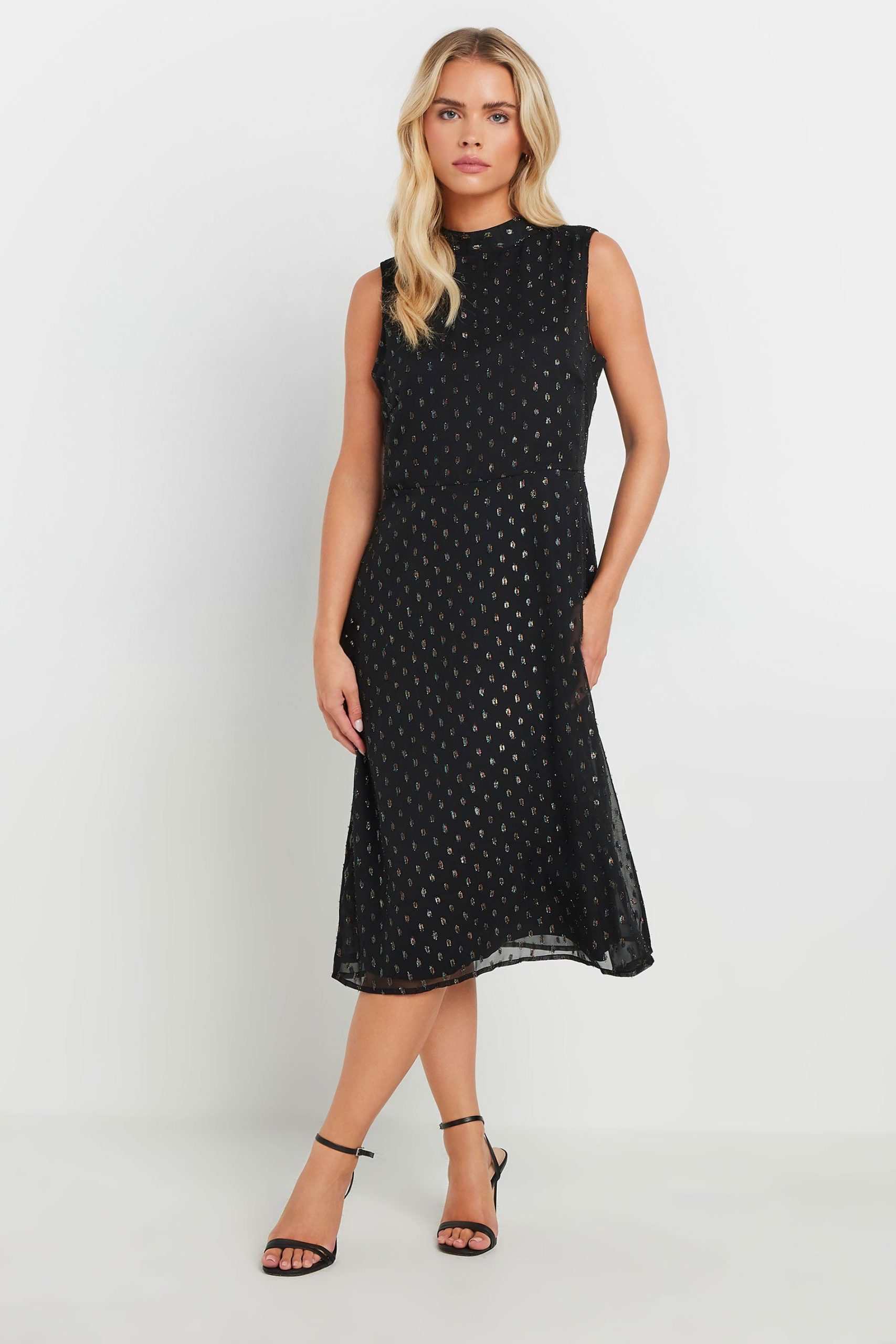 Metallic Detail High Neck Midi Dress