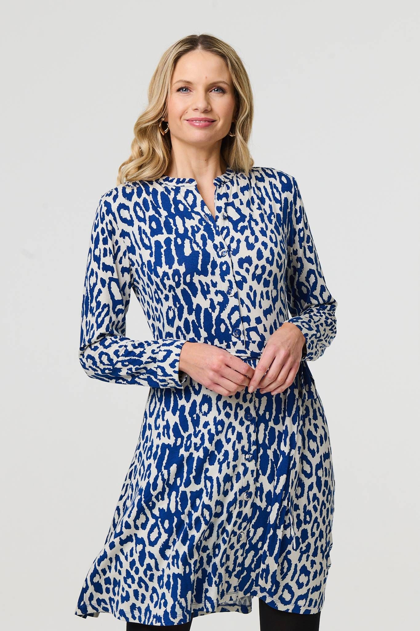 Animal Print Long Sleeve Short Shirt Dress