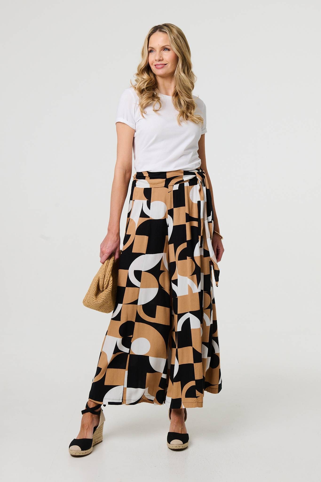 Abstract High Waist Wide Leg Trousers