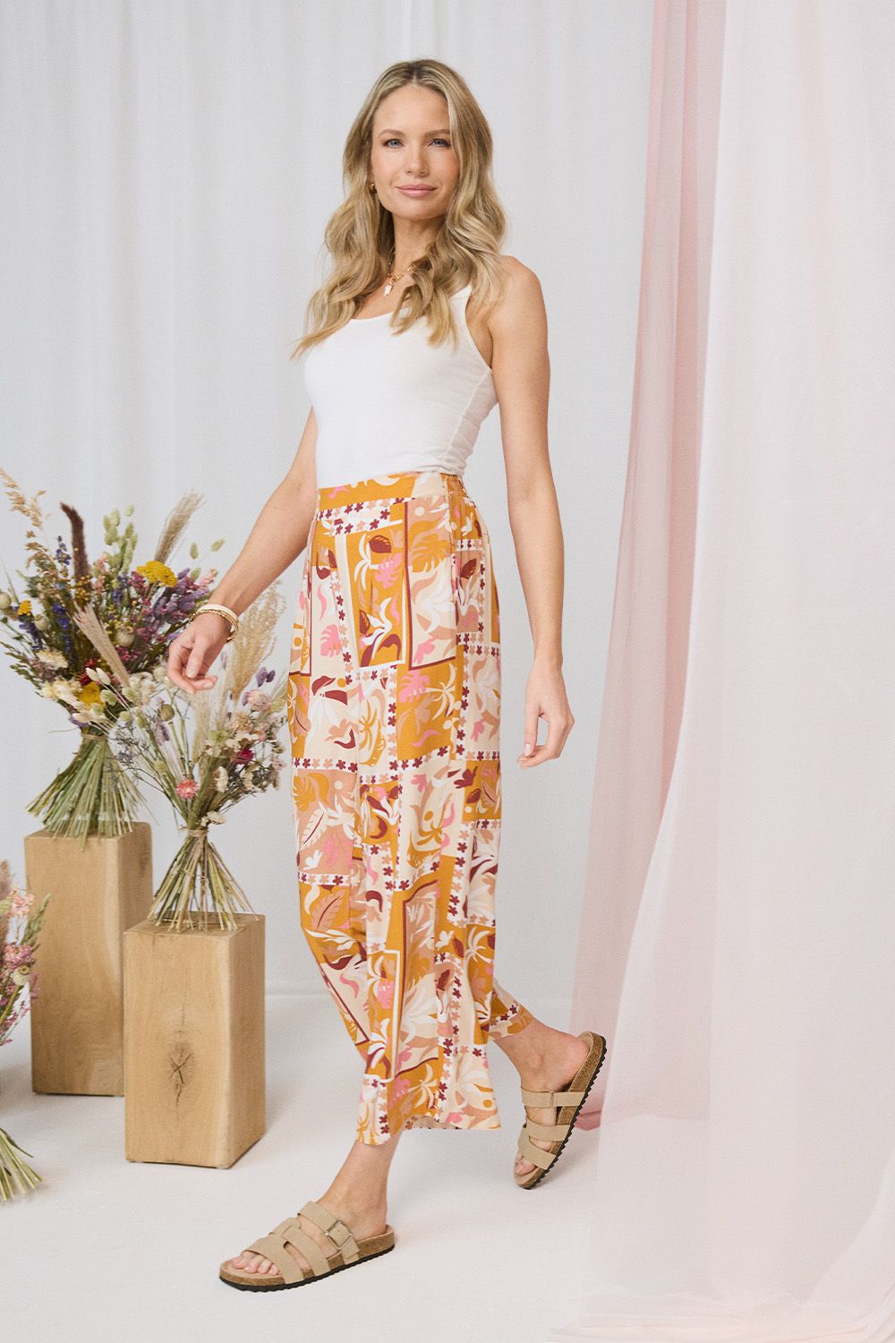 Patchwork Print High Waist Wide Leg Trousers