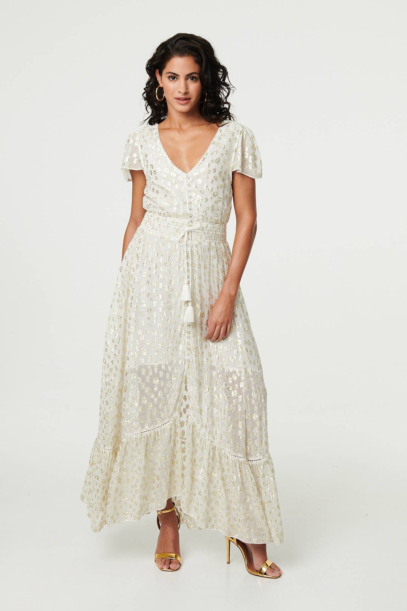 Animal Print Tassel Tie Maxi Dress