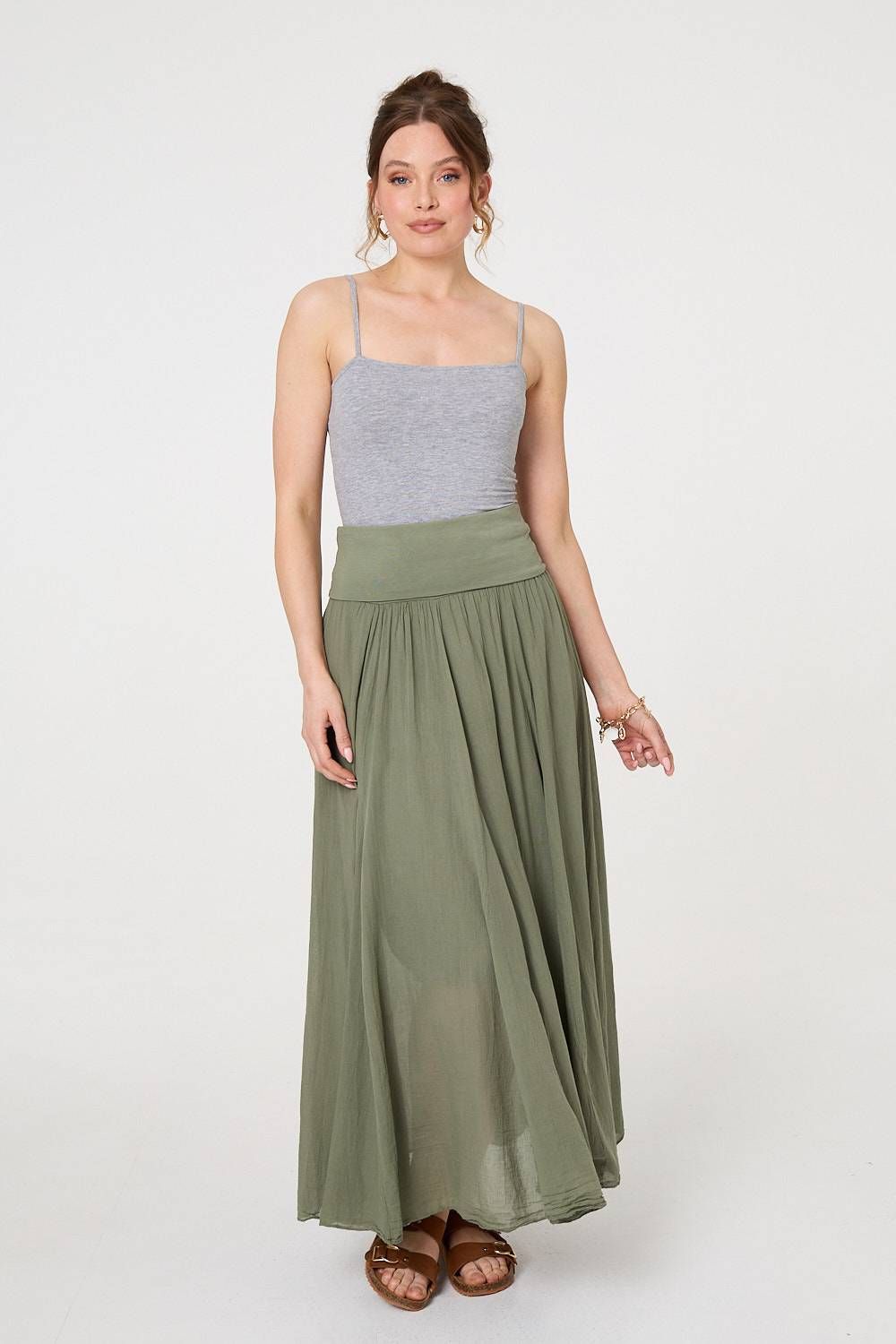 2-in-1 Stretchy A-Line Maxi Skirt Dress
