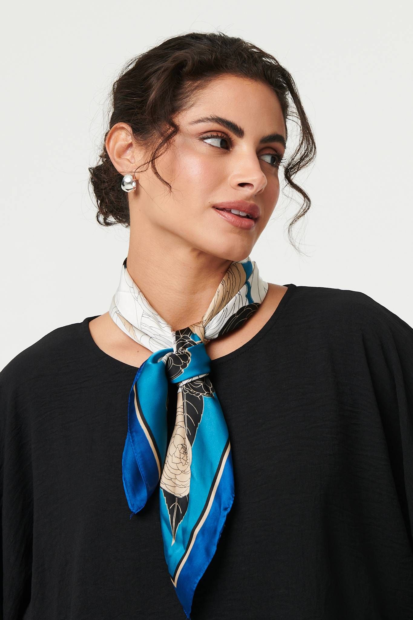 Floral Border Print Satin Square Scarf