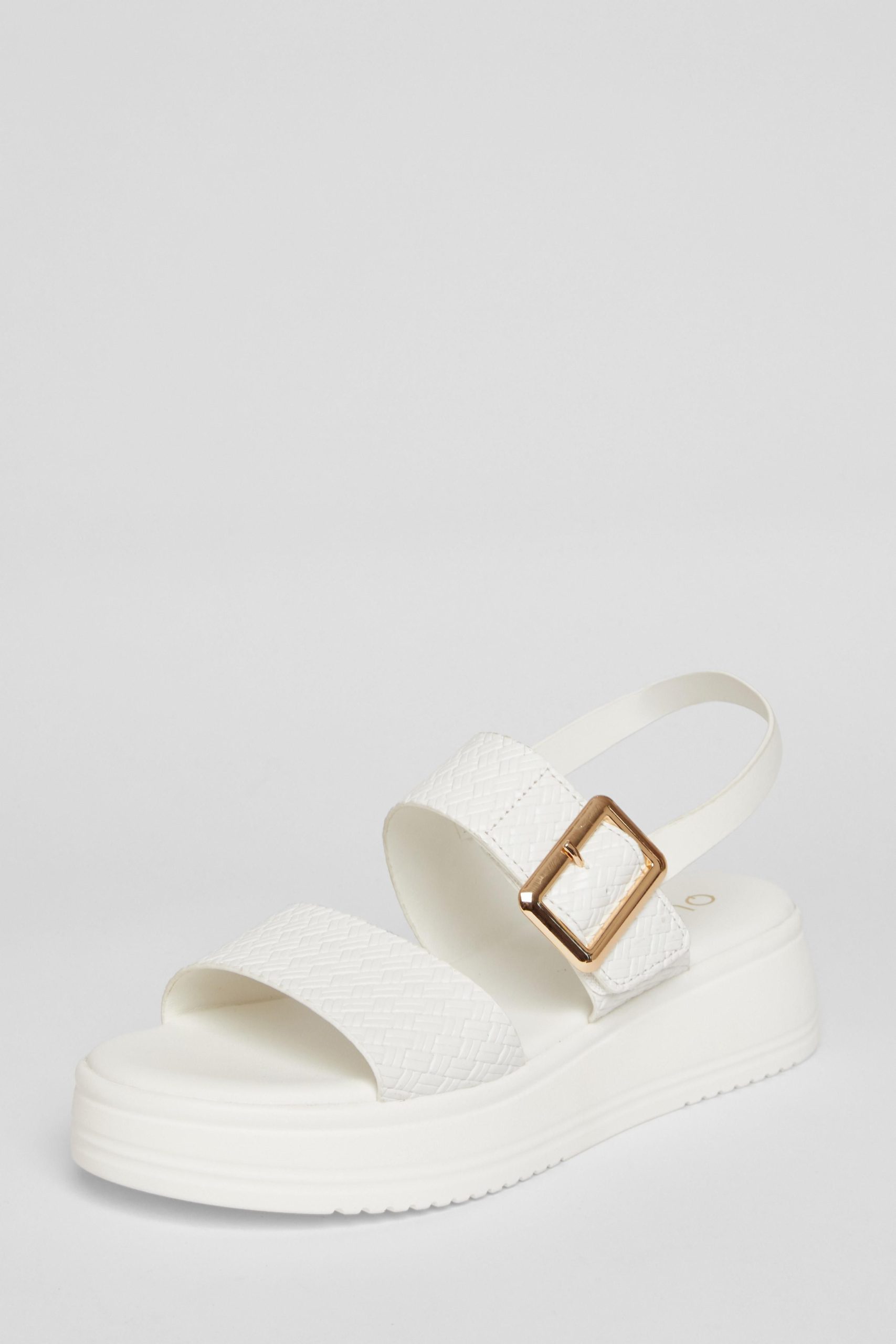 White Buckle Flatform Sandals