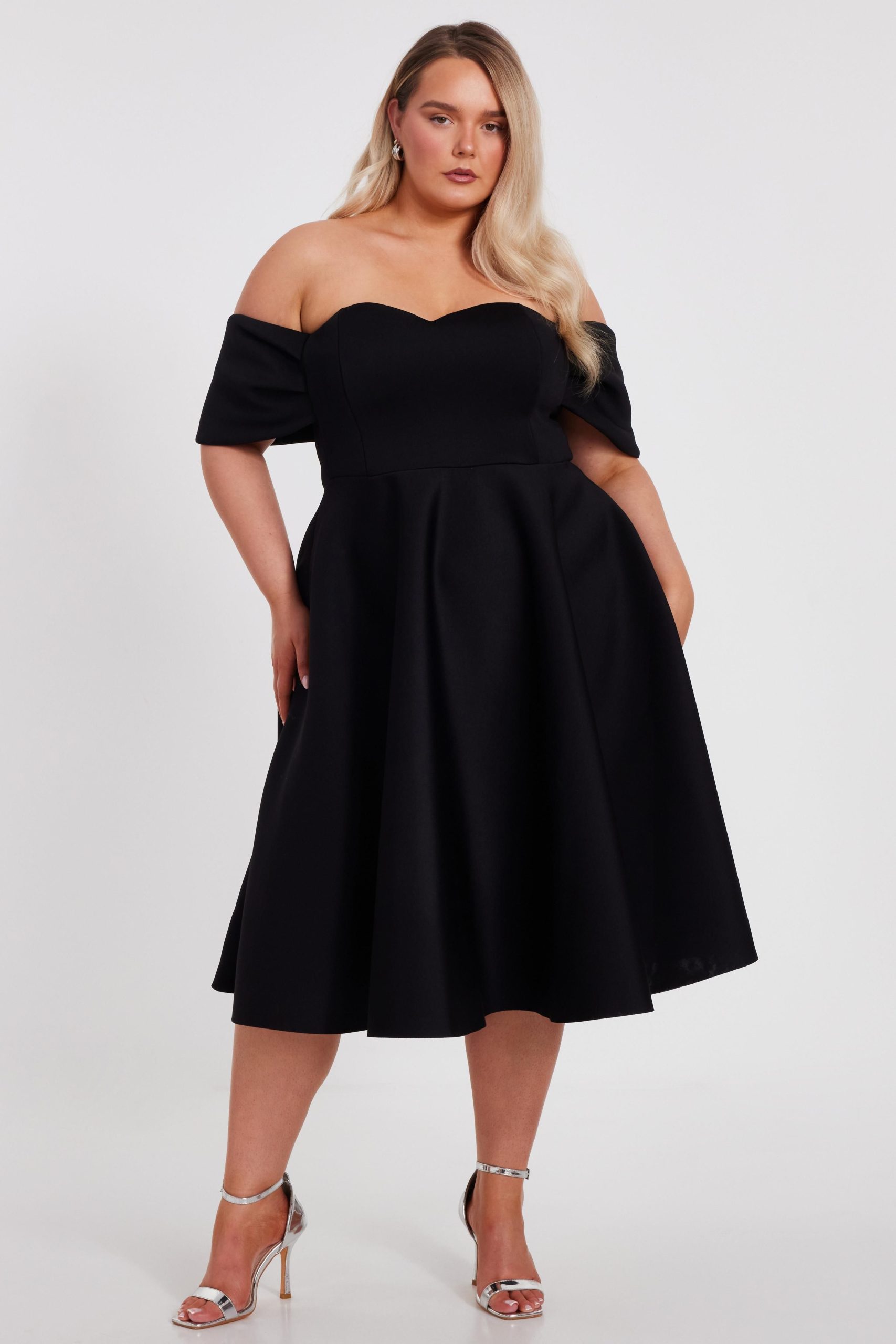Black Curve Bardot Midi Skater Dress