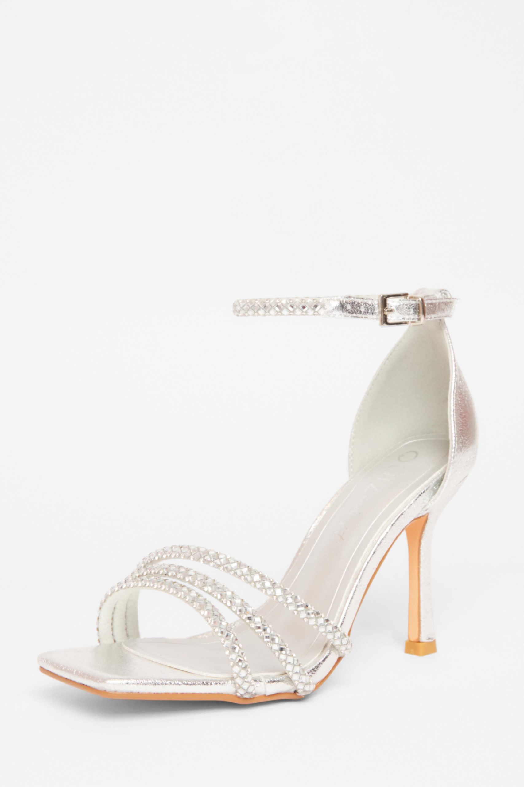 Silver Wide Fit Diamante Heels