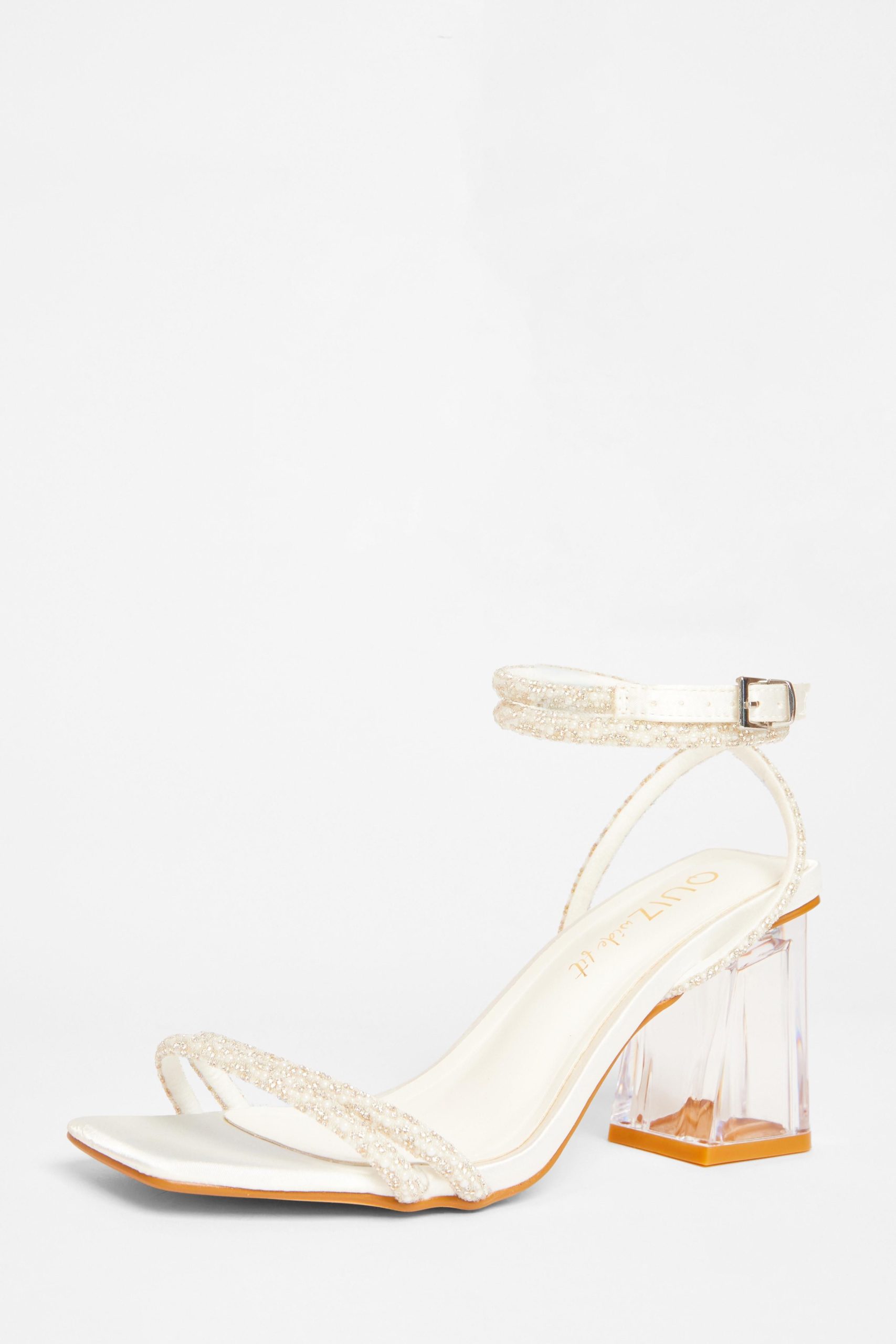 White Bridal Wide Fit Block Heel Sandals