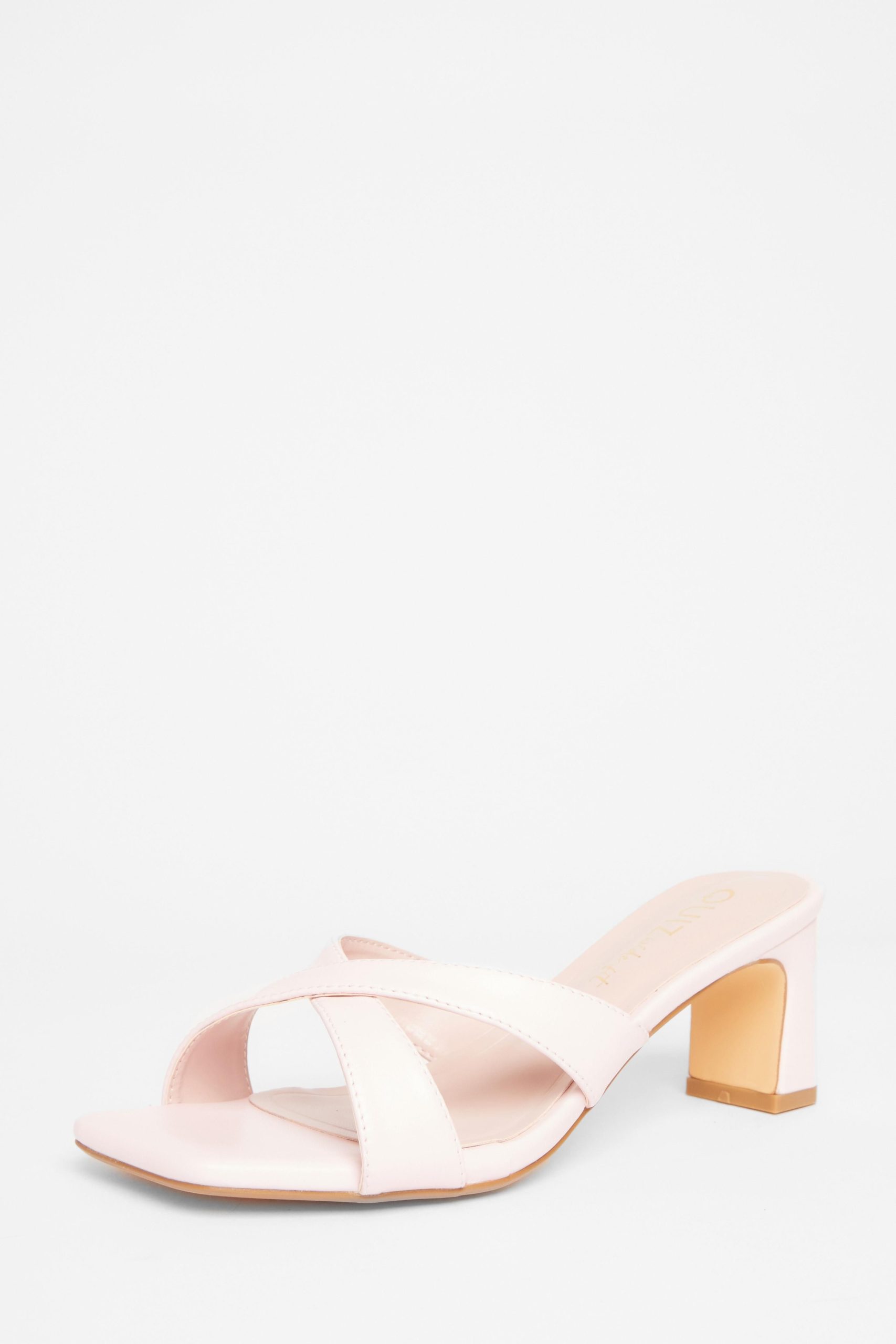 Pink Wide Fit Cross Strap Mule Heels