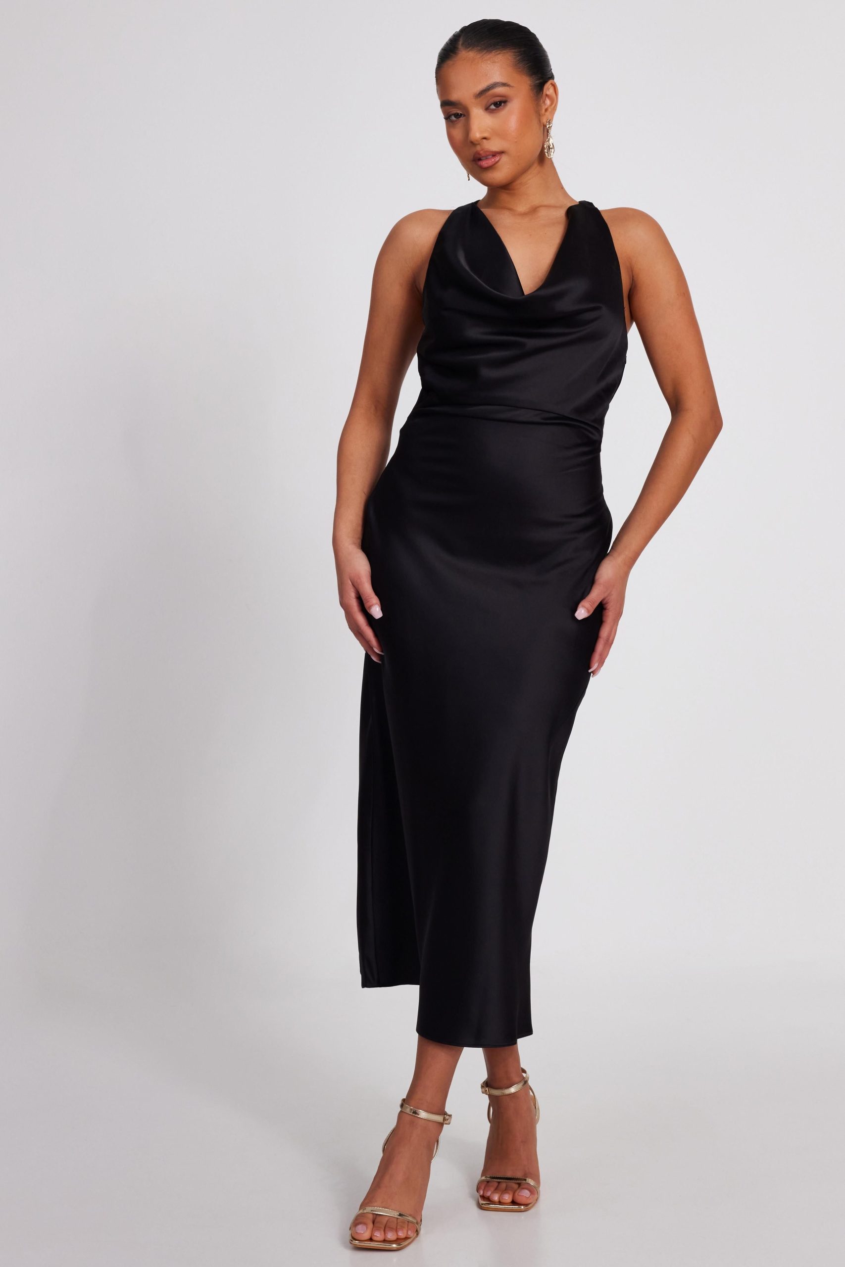 Black Petite Satin Midaxi Dress