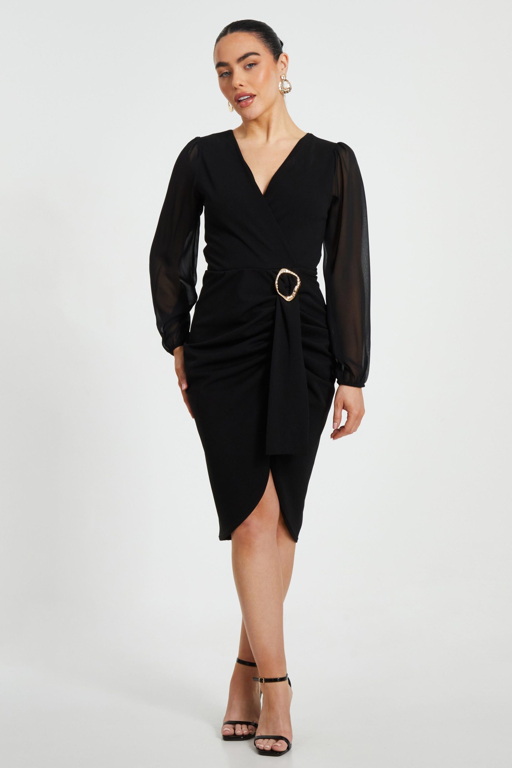 Black Petite Buckle Midi Dress